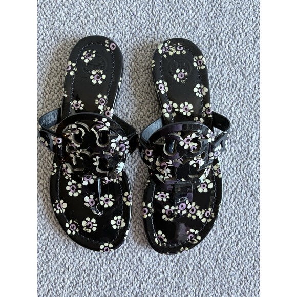 Tory Burch Shoes - Tory Burch Miller Floral Patent Sandals Black Pink Women Size 4.5 M EU 35.5